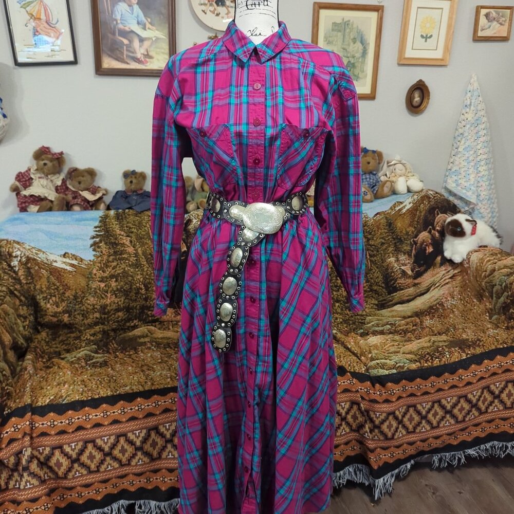 Liz Clairborne Multi colored Plaid Dress with Pockets. Size 12